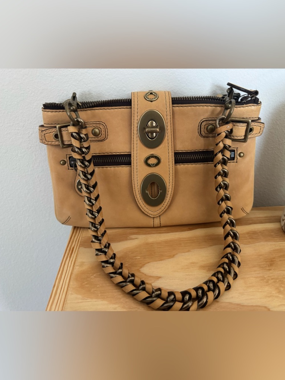 Coach Leather Legacy Bridget Turnlock Shoulder Bag 11622 in Tan
